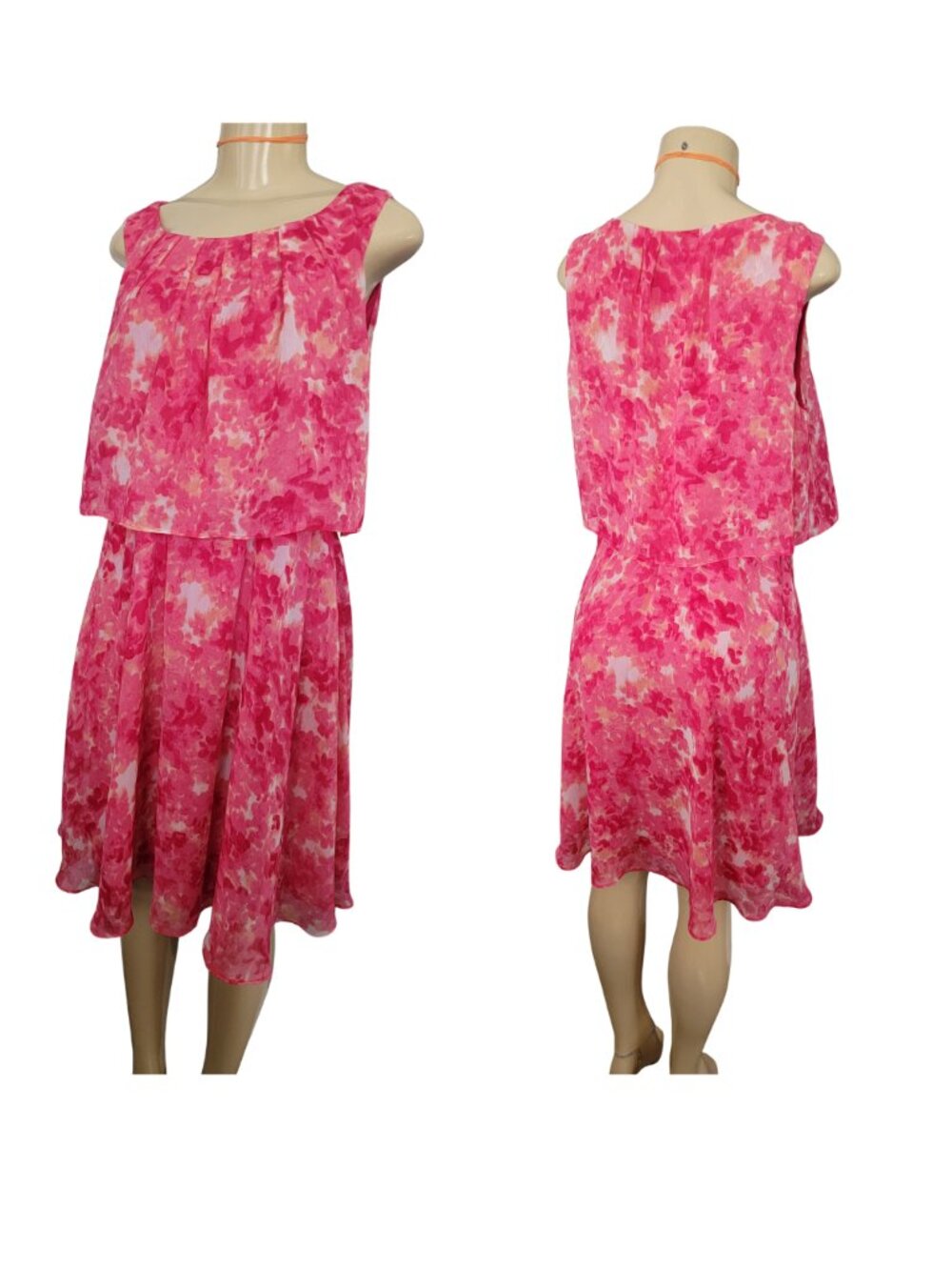 Calvin Klein pink watercolor floral sleeveless chiffon dress
